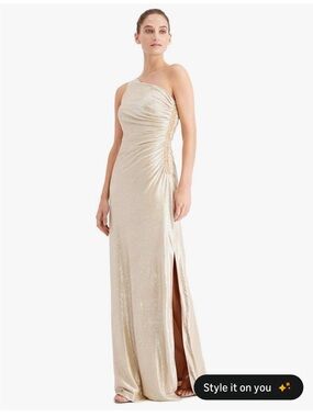 Calvin Klein Champagne-Beaded One-Shoulder Dress